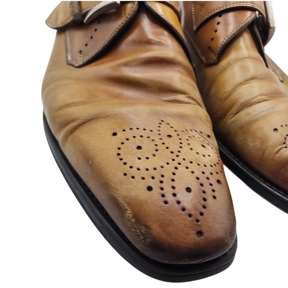 Magnanni Mallory Brown Leather Monk Strap Dress Shoe Slip On Loafers Size 9 - Picture 2 of 11